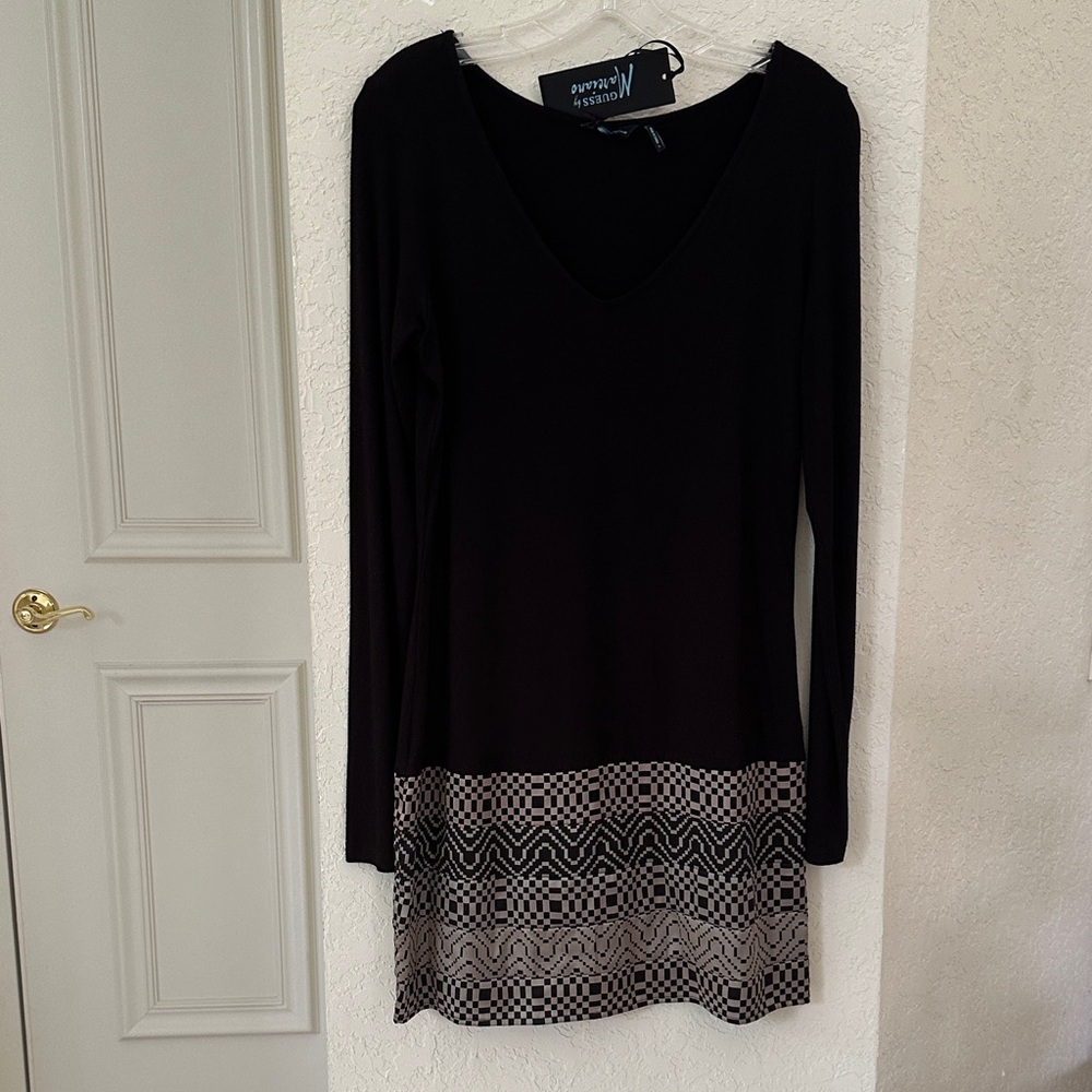 Marciano Black Long Sleeve Top with Gray Pattern